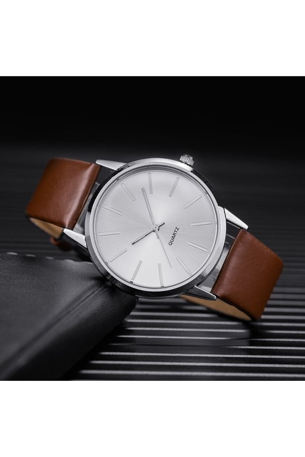Brown 2025 Men Watches Top Brand Luxury Brown Leather Band Quartz Wristwatch Men's Casual Simple Wat