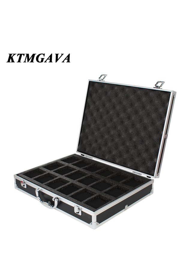 18 slots black 10/12/18 Grid Aluminum Alloy Black Watch Storage Box Jewelry Collection Box Portable