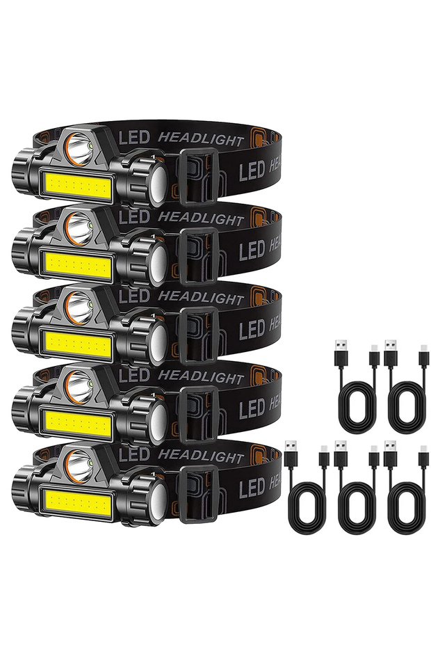 5 قطع 1-5 قطع مصباح أمامي LED COB قابل لإعادة الشحن ومغناطيس قوي ومصباح أمامي قوي فائق السطوع ومقاوم للماء