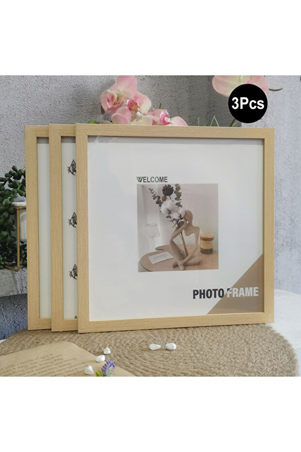 20X20cm 8X8inch Wood Frame 3Pcs Wood Square Photo Frames For Wall Hanging or Desktop Decor 20X20 30X