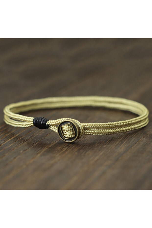 20.5cm LightKhaki Nautical Bilayer Rope Bracelet Men Detachable Easy Hook Retro Handmade Paracord Wr