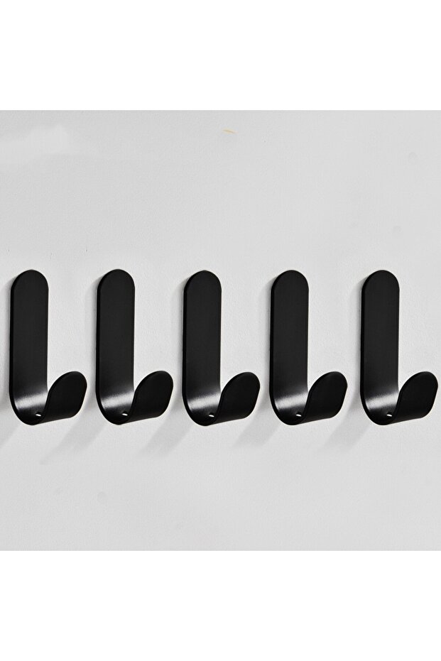 black 5pcs 1/5PCS Punch-Free Hook Self-Adhesive Wall-Mounted Door Keys Clothes Hanger Metal Single H