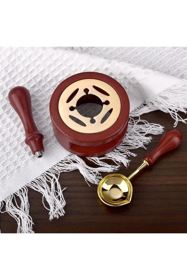 Deep Red-3PCS Wax Seal Stamp Set Lacquer Furnace Solid Wood Stove Fire Paint Seal Supplies Wax Spoon