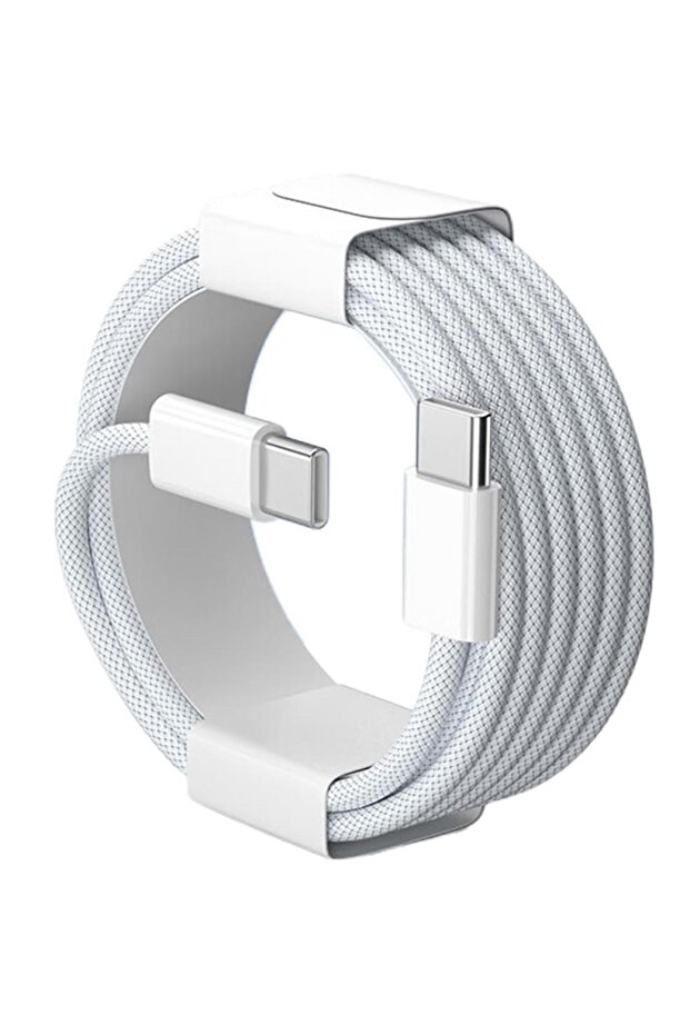 كابل شحن سريع USB-C إلى USB-C بطول 3 متر، قطعتان، أبيض، 60 واط، مجدول من النايلون، لهواتف آيفون 17 و16 و15 / برو ماكس