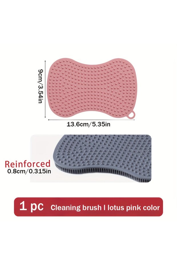 Pink Dual-Sided Silicone Dish Brush - Heavy-Duty Scrubbing, Non-Scratch Kitchen Scrubber, Dishwasher