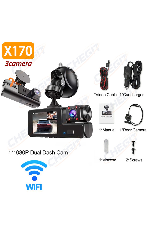 NONE X170-WIFI-3lens 2026 WIFI Car DVR 3 Channel 3 shots Dash Cam for Cars 1080P HD Video Recorder C