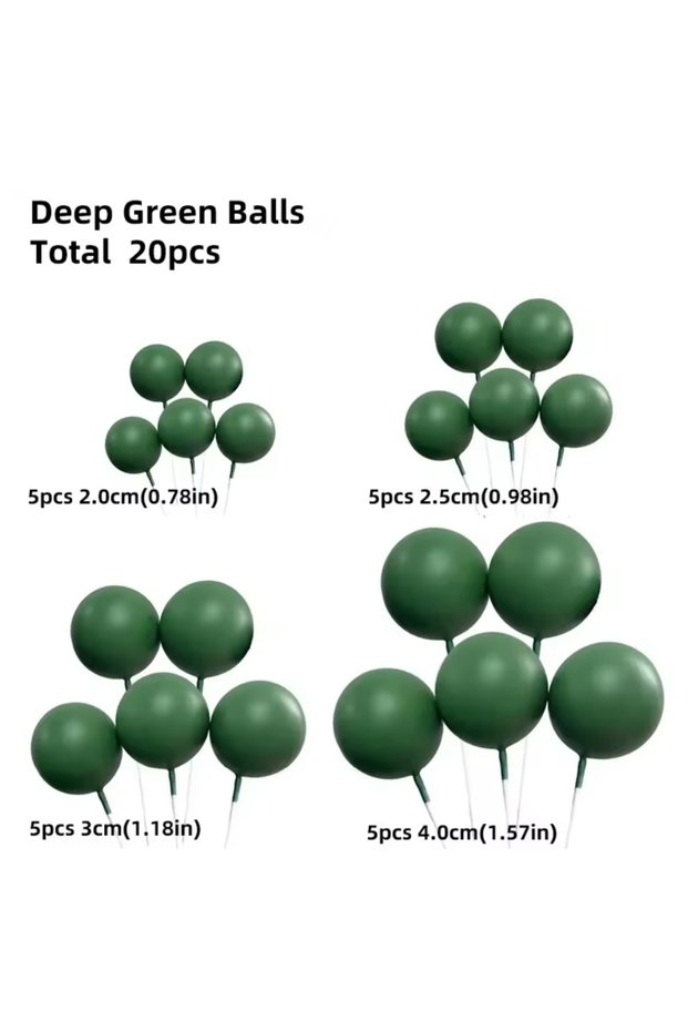 20PCS Deep Green 20 Pcs Ball Cake Topper Decorations Mini Balloons Cake Topper Sticks Gold Balls Cak