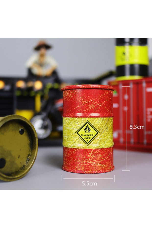 A Iron Mini Oil Drum Model Chemistry Oil Drum Model Car Model Desktop Decoration Storage Box War Gam
