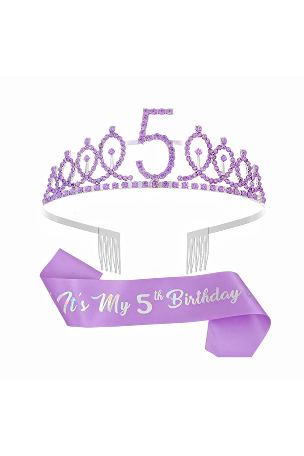 purple-5 2pc/set Birthday Tiara Crown Sash Women Girls This Is My 3th 4th 5th 6th 7Th 8Th 9Th 10Th