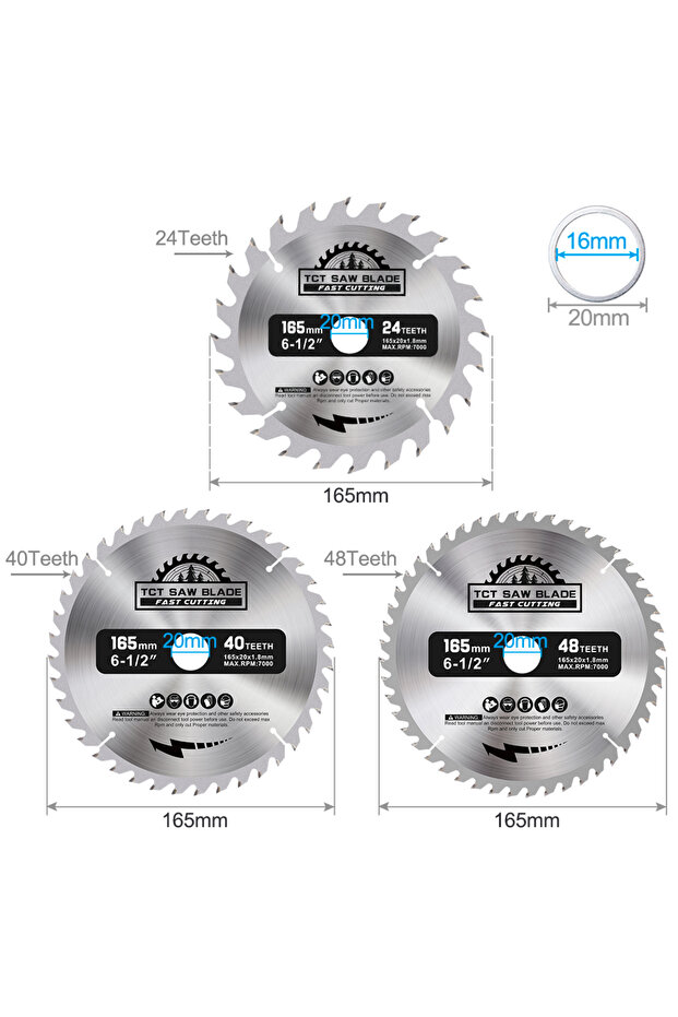 3pcs 165x1.8x20 XCAN 165mm Circular Saw Blade TCT Carbide Saw Blade For Woodworking Cutting Tools Wo