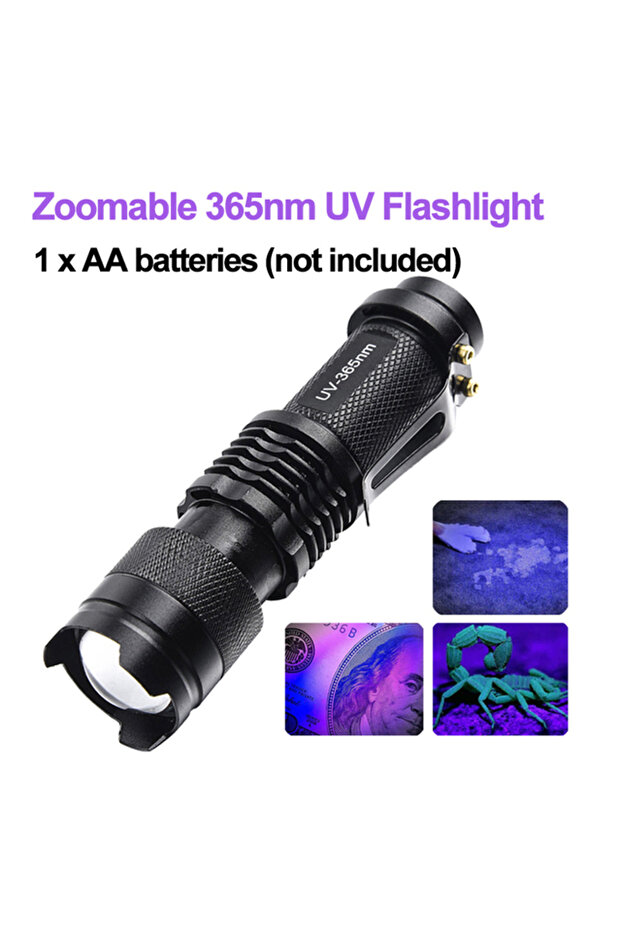 ZOOM UV light 365 LED UV Flashlight 365/395nm Portable Mini Ultraviolet Torch Waterproof Zoomable Vi