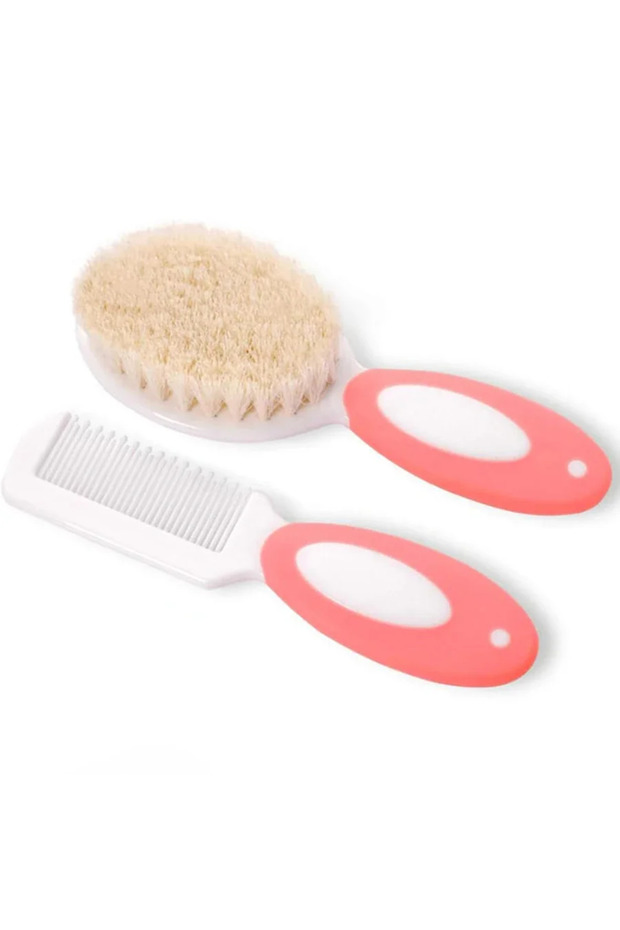 Pink Baby Hair Brush Set for Newborn Toddlers Soft Bristles Silicone Cradle Cap Massaging Brush Infa