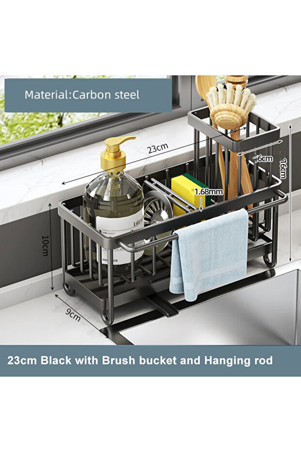 Black-bucket-rod Carbon Steel Sink Sponge Drain Rack Multi-functional Countertop Faucet Storage Soap