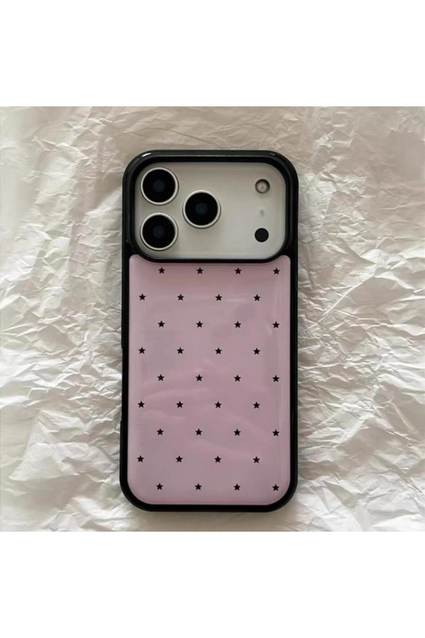 جراب حصري لهاتف iPhone 17 Pro Max، بتصميم كوري وردي بنقاط ونجوم، جراب هاتف لطيف بتصميم إبداعي.