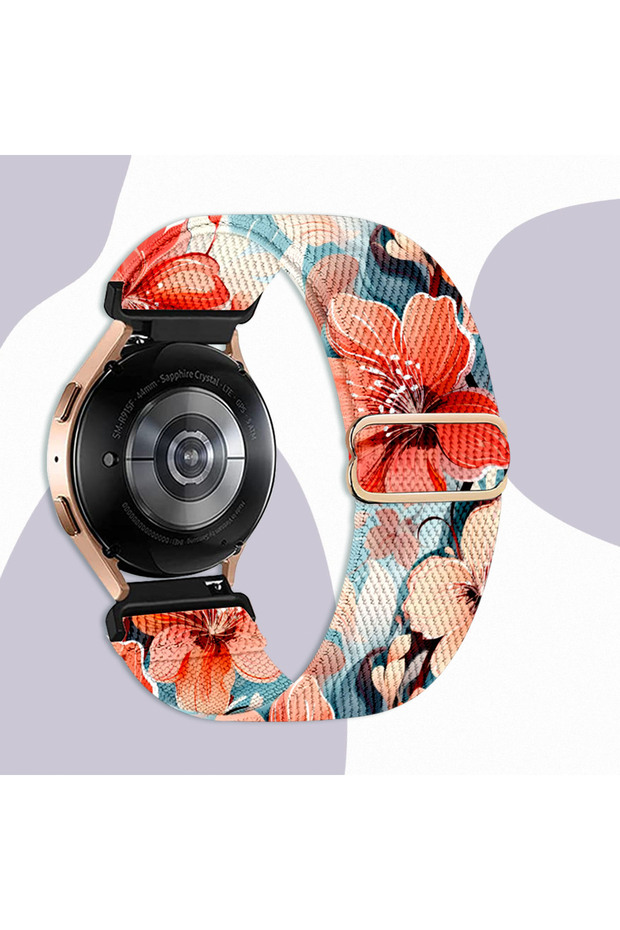20mm Blue red Floral Nylon Band Compatible with Samsung Galaxy Watch,Adjustable Stretchy 20mm Strap