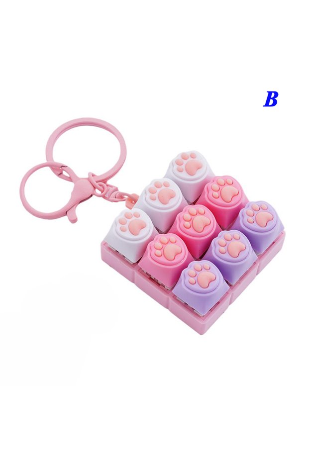 B Cute Cat Claw Keychain 9 Keys Keyboard Decompression Toys DIY Keyboard Keychain Toys For Adult Gif
