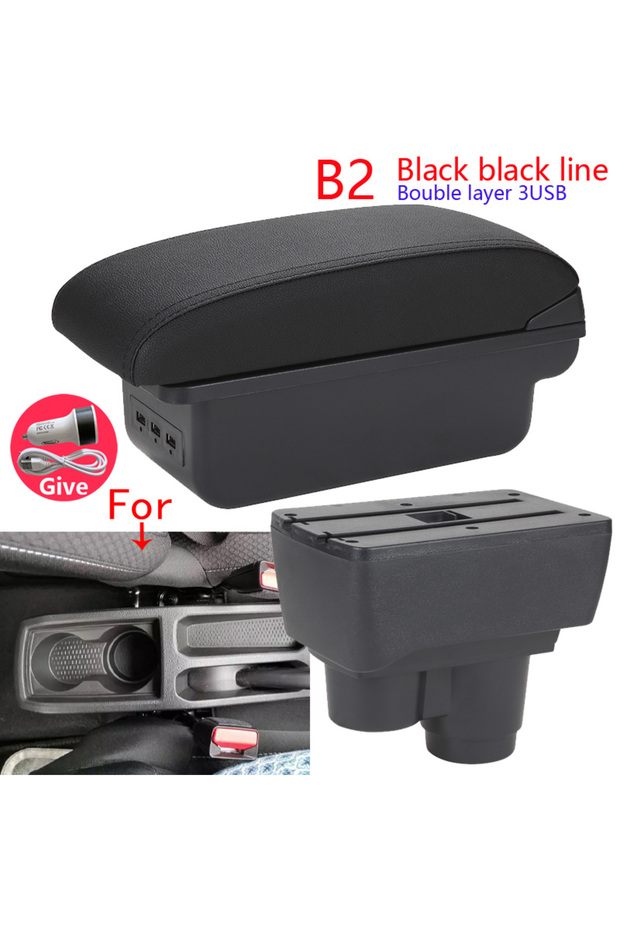 خط B2 الأسود 3USB لمسند ذراع رينو داستر لصندوق مسند ذراع داستر 2019-2023 وحدة التحكم المركزية