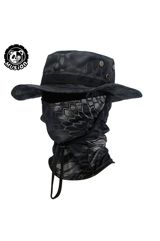 Black Python Musion Boonie Hat Balaclava Hat Suit Foldable Hat Sun Protection Fishing Cap Breathable