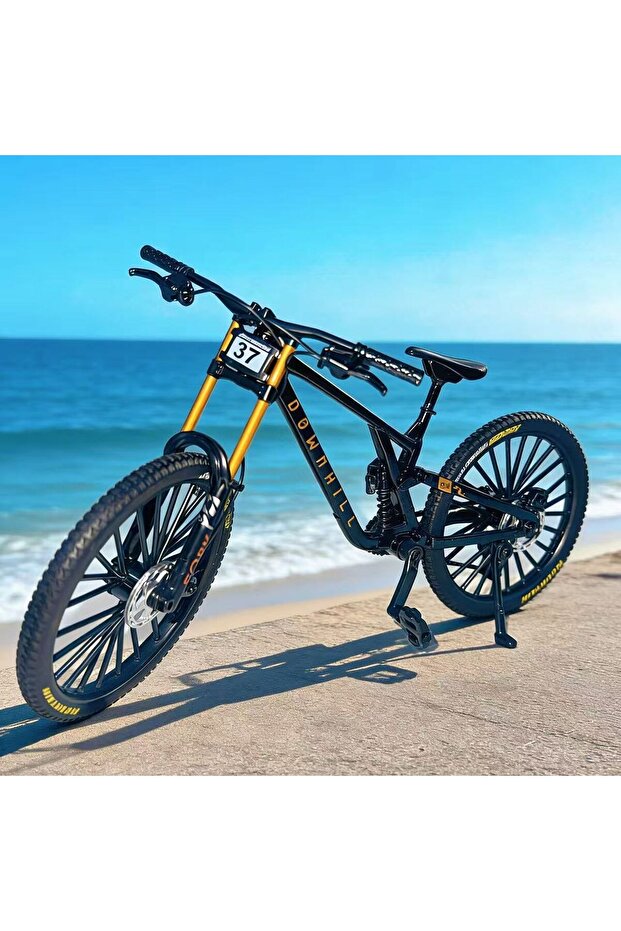 black 1:8 Scale Alloy Mountain Bike Model, Dual Shock Absorbers & Removable Number–Ideal Desktop Dec