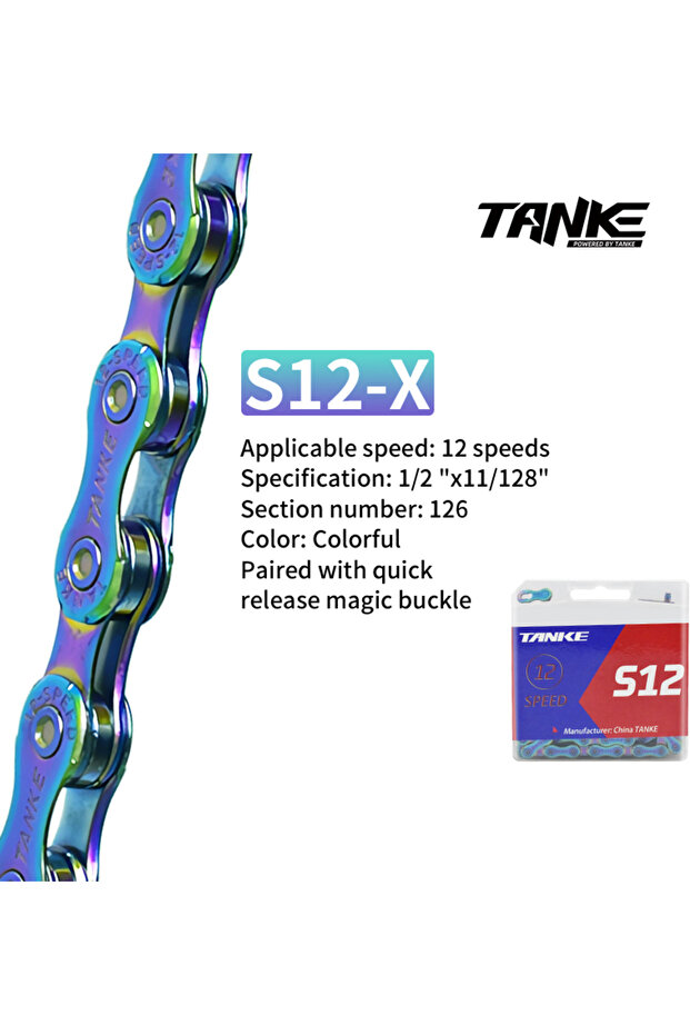 S12-Colorful TANKE MTB Chain 8S 9S 10S 11S 12Speed Road Bicycle Chains,Variable Speed Chain 116/126L