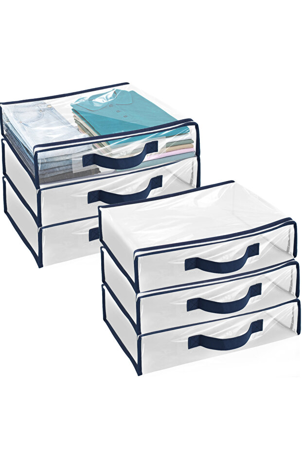 6pcs blue 6/12Pcs Bed Sheet Storage Bags PVC Waterproof Clothes Blankets Packing Box Waterproof Dust