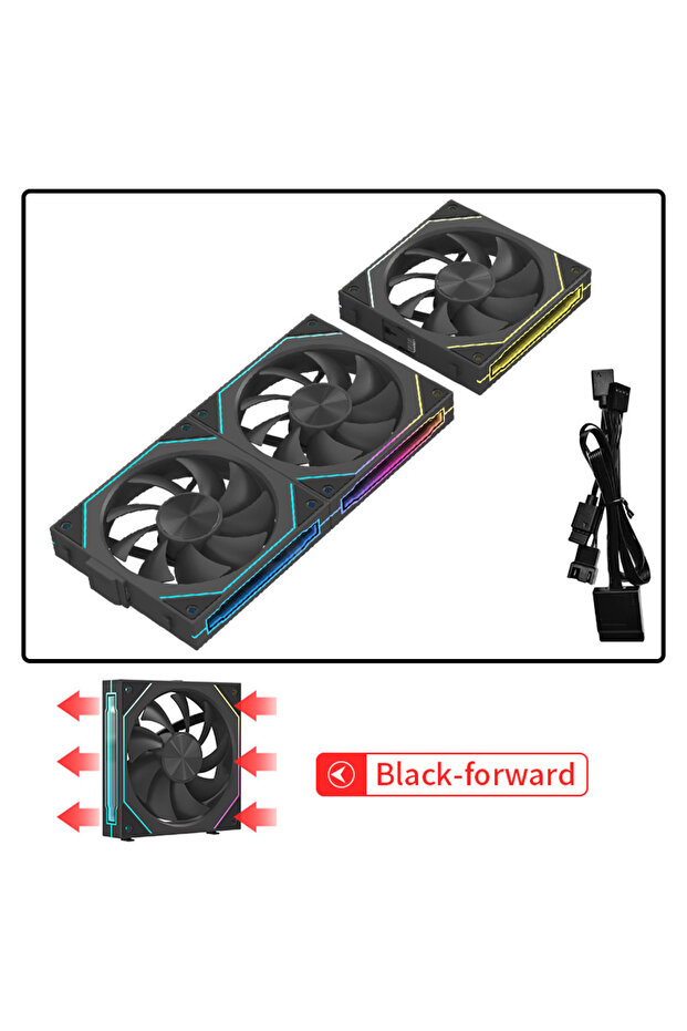 مروحة يحافظ على البرودة كمبيوتر A-RGB سوداء اللون 3 في 1 من Coolcirc، مقاس 120 مم، قابلة للتوصيل اللاسلكي، تدعم التوصيل بوحدات 12 سم