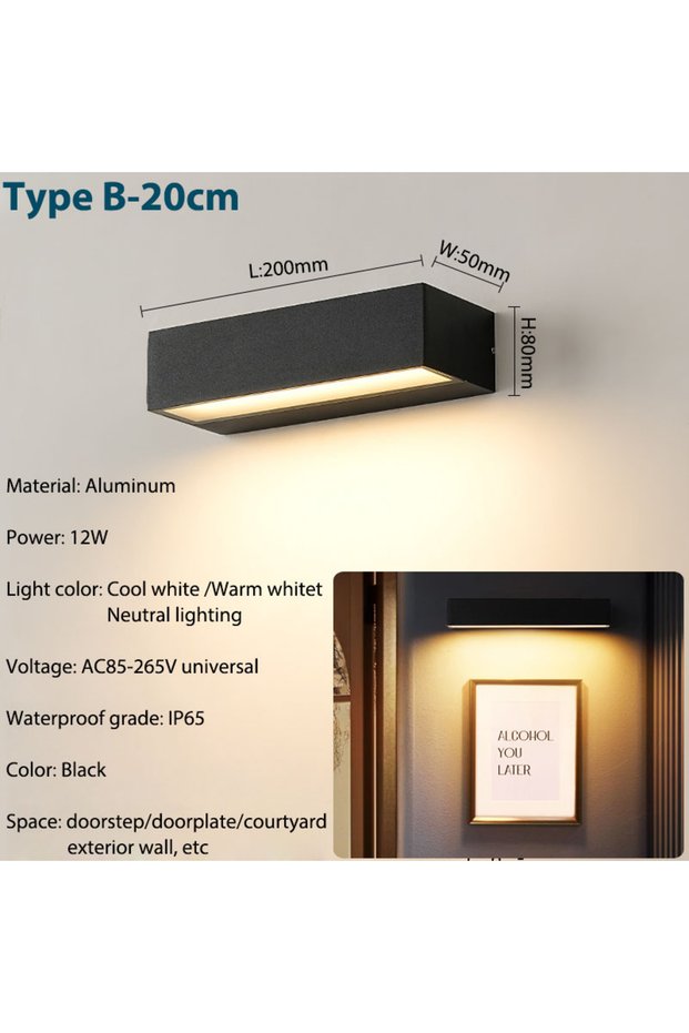 black 20cm warm white 3000k LED Outdoor Porch Wall Sconces Aluminum Exterior Wall Light Fixtures IP6