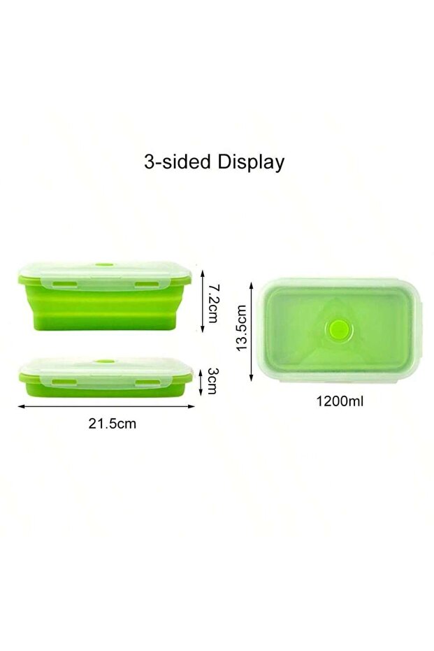 1Pc 1200ml green 1 Pc 350/500/800/1200ml Foldable Silicone Lunch Box Set Macaron Colors, Portable T