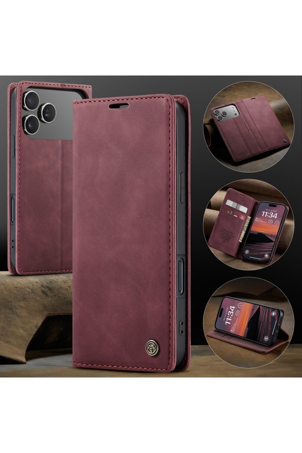 iPhone17 Red CaseMe Retro Magnetic Flip PU Leather Case for iPhone 17 Air 17 Pro 16 15 14 13 12 11 X