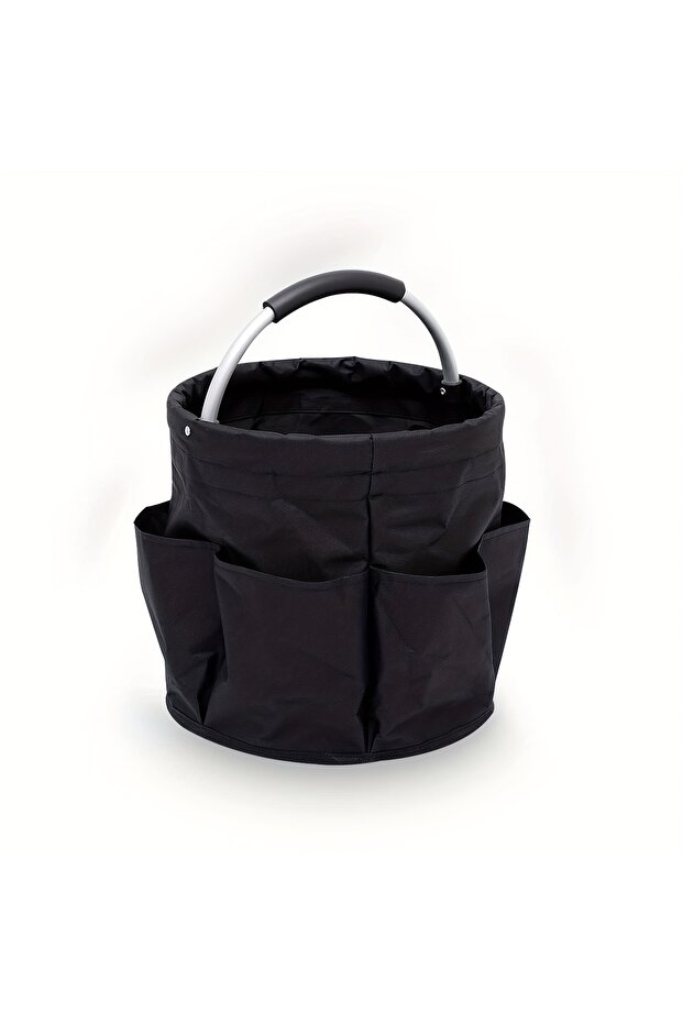 black 1pc 600D Oxford Cloth Bucket Tool Organizer Bag, Storage Basket With 6 Compartments And Large