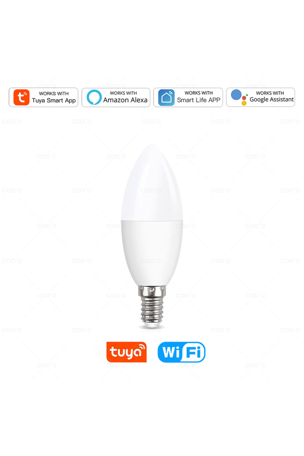 WiFi 220V Tuya Wifi E14 Candle Lamp App Control Smart Bulb Bluetooth RGB+CW LED Light Dimmable Cryst