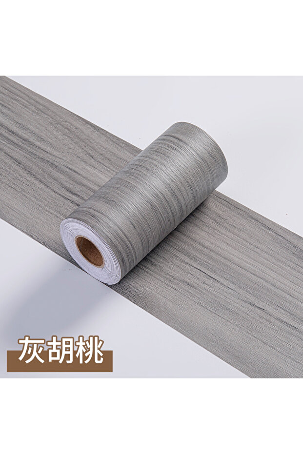 Gray Walnut 1 Roll Thickened Imitation Wood Grain Skirting Wall Stickers, Self-adhesive Living Room
