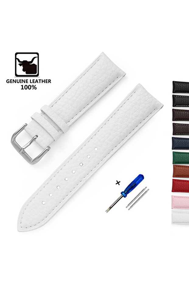 14mm white Litchi Pattern Calfskin Watch Band Bracelet 14mm 16mm 18mm 20mm 22mm Replacement Universa