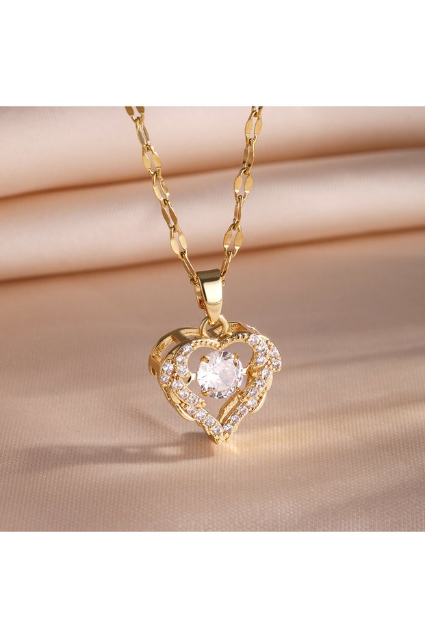 N540 Trendy Heart Stainless Steel Zirconia Necklaces For Women Girls Love Gold Color Metal Necklace