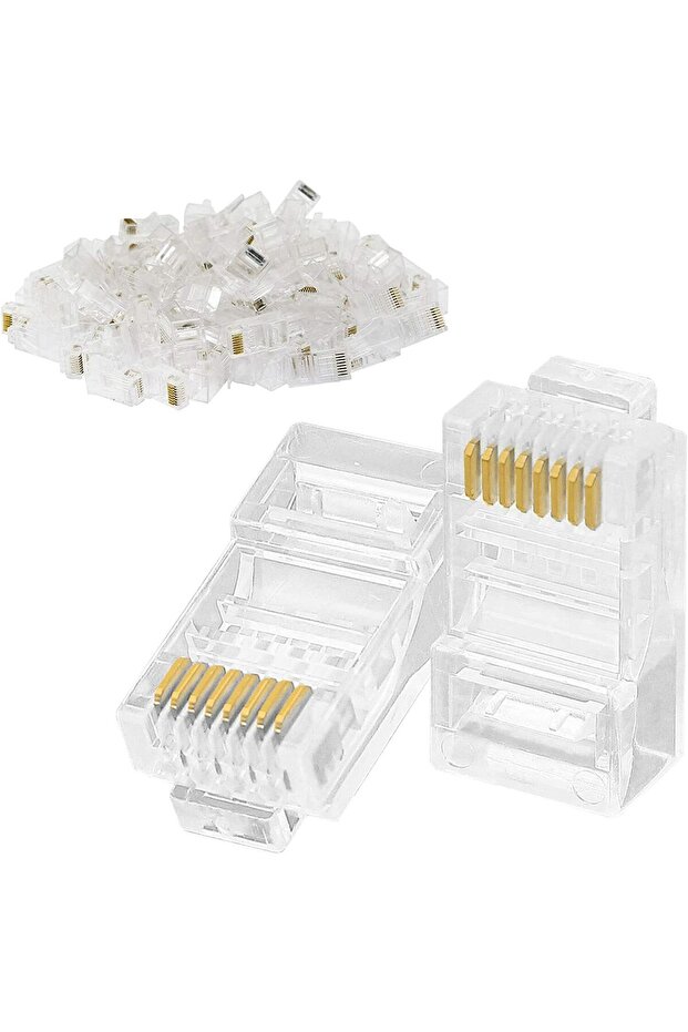 30 قطعة من كابلات إيثرنت RJ45 الشفافة 50/30 قطعة موصلات الشبكة برؤوس كريستالية من Cat5 باللون الذهبي