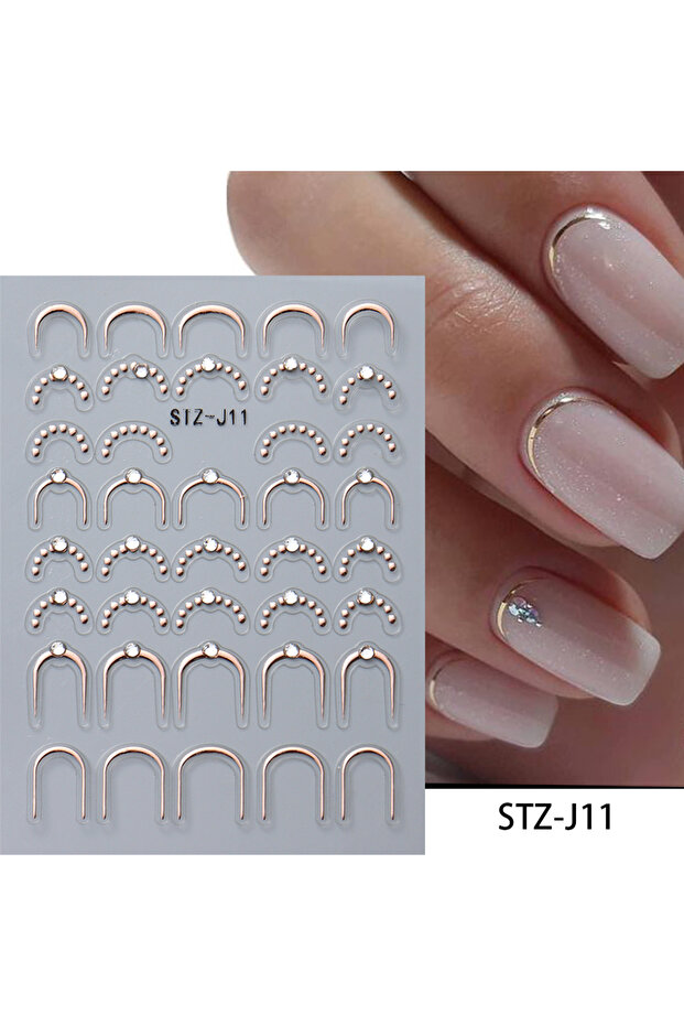 STZ-J11 Silver Gold Lines Stripe Nail Sticker Decals Metal Strip Luxury Nails Slider 3D Self Adhesiv