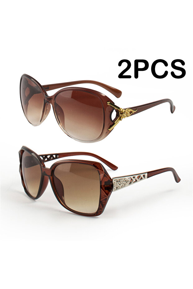 C4 2PCS Fashion Oversized Sunglasses PC Female Big Frame Gradient Sun Glasses Gafas De Sol Mujer