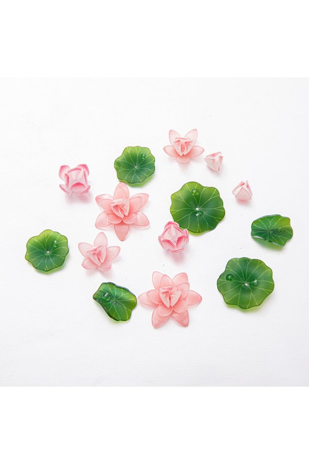 mix 10 Pcs Acrylic Lotus Flowers Lotus Leaves and Stamen Jewelry Accessories DIY Handmade Jewelry Ma