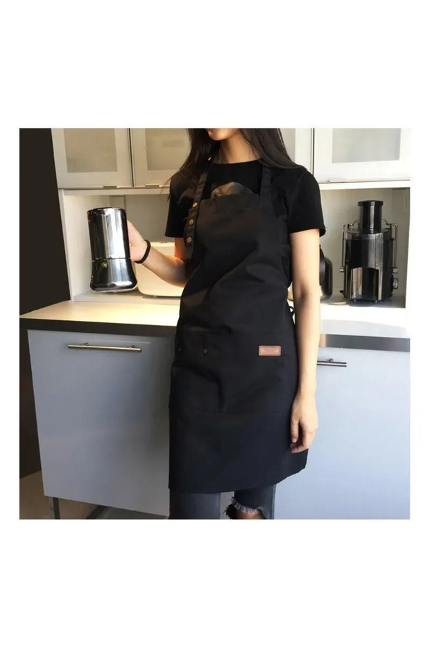 black Fashion Kitchen Adjustable Aprons for Woman Men Chef Work Apron for Grill Restaurant Bar Shop