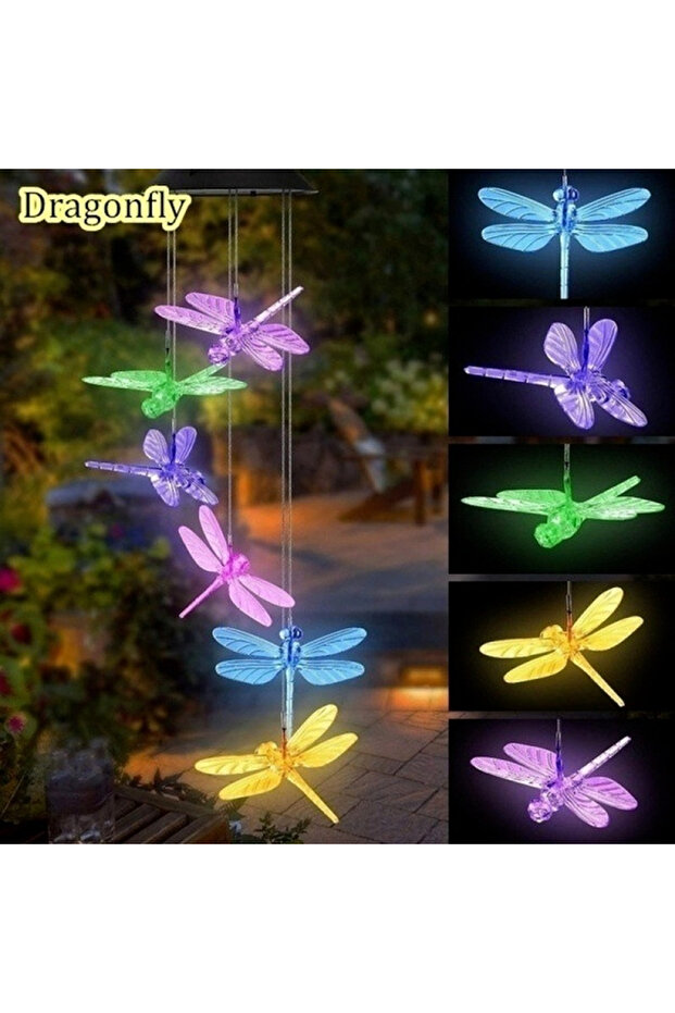 dragonfly LED Solar Wind Chime Crystal Ball Hummingbird Wind Chime Light Color Changing Waterproof H