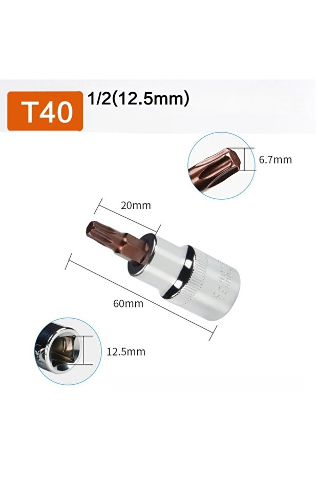 مفتاح ربط توركس T40 مقاس 1/2 بوصة مع محول لرؤوس البراغي T20 T25 T30 T40 T45 T50 T55 T60 T70