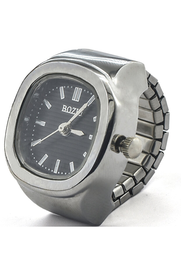 silvery-black Ring Quartz Watch New Hot Sales Creative Alloy Shell Finger Square Dial Couple Men And