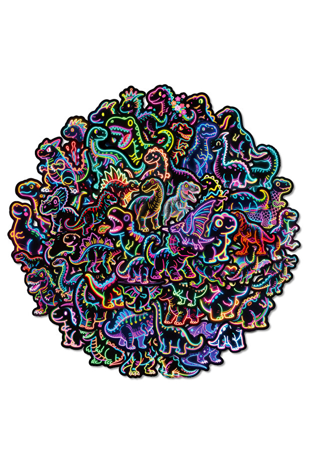56PCSA 56PCS Neon Dinosaur Cartoon Graffiti Stickers Color Dinosaur DIY Guitar Skateboarding Sticker