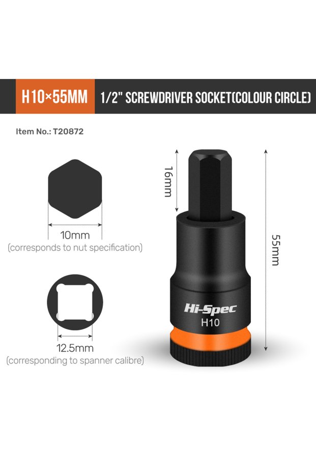 Orange Hi-Spec 1/2 Inch Drive Impacts Socket Set Hex Bits H4-H17 CR-V Sockets Set For Auto Repair,Ha