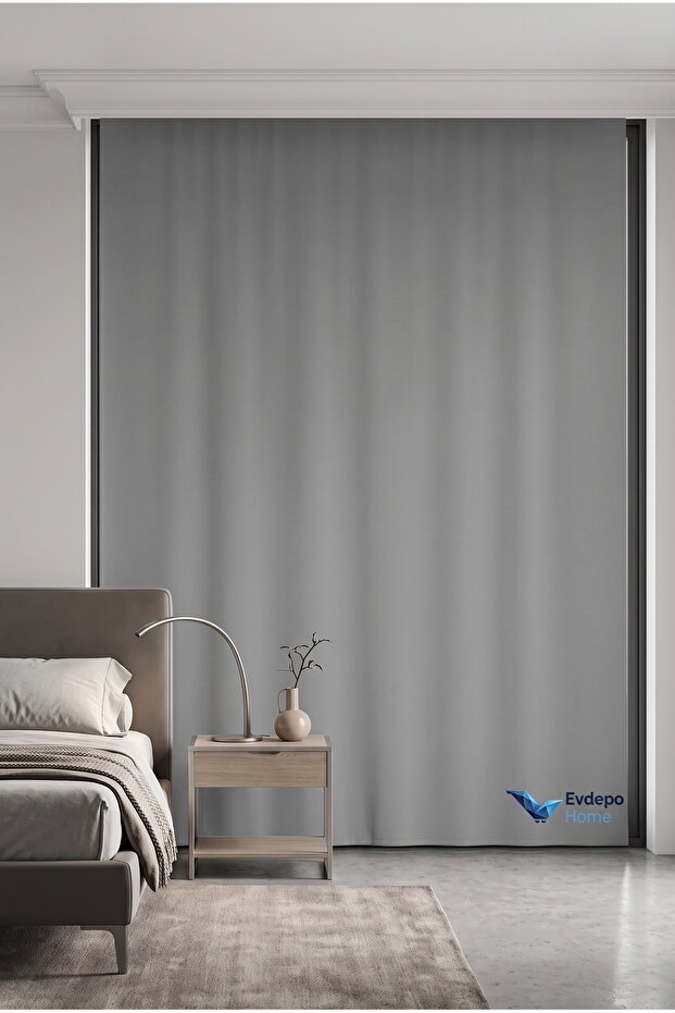 Gray Solid Color Background Curtain, Pleat-Free Flat Planting, Extra-Fore Drawstring, Single Wing