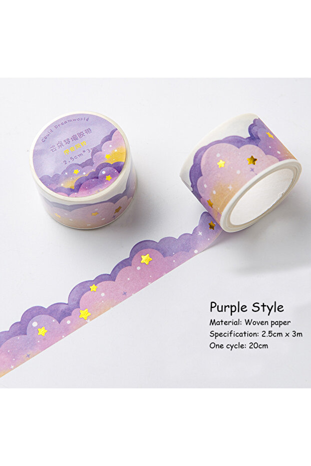 Style D 3m/Roll Cute Cloud Sparkling Tapes Paper Decorative Journaling Adhesive Masking Tape Scrapbo