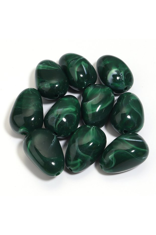 Deep Green 10pcs/lot Irregular Acrylic Beads 29x20mm Colorful Oval Loose Spacer Beads For Jewelry Ma
