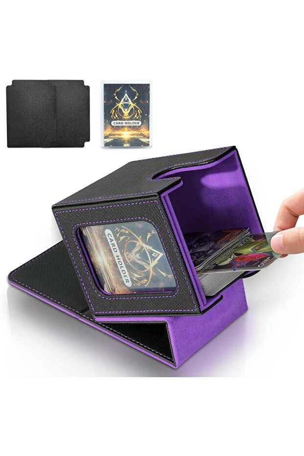 Black purple 100+ Load Trading Card Deck Box for MTG Commander Display with 2 Dividers Game Sports C