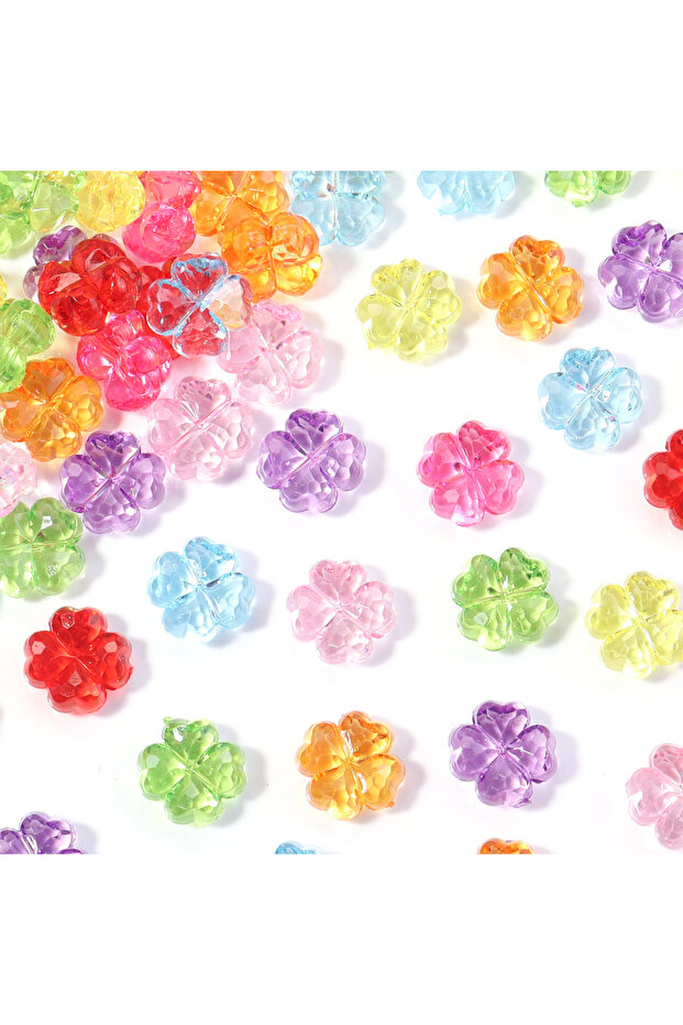 11x6mm 100pcs Random Mix Color 50-100pcs Acrylic Transparent Crystal Straight Hole Cute Four-Leaf Cl