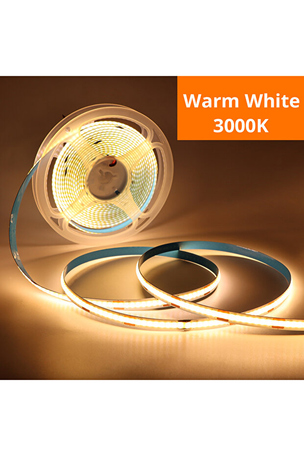 شريط إضاءة LED بطول 5 متر بلون أبيض دافئ يعمل بجهد 12 فولت تيار مستمر مع موصل دوبونت مناسب لأنظمة الطاقة المركزيّة